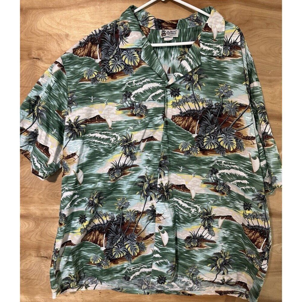 Aloha Republic Tropical Floral  Print Hawaiian Button Down Mens Shirt 3X-Large